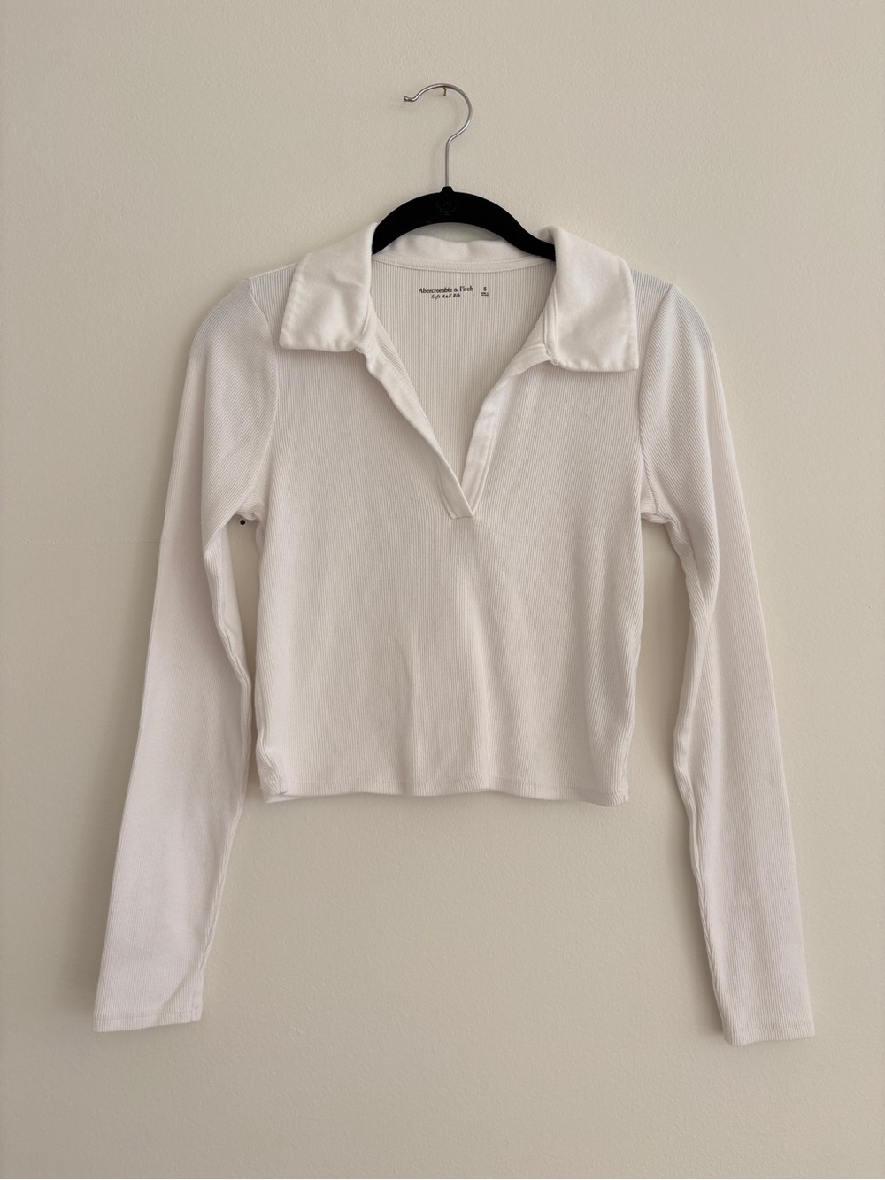 Abercrombie & Fitch Ribbed White Long Sleeve Collared Top in Size S